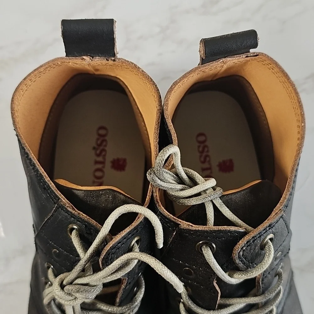 OSSTONE Moto Boots lace-up Leather Chukka Boots.